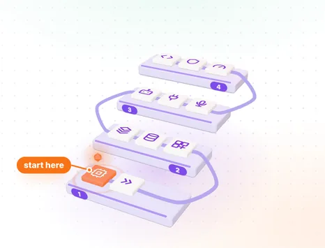 The road of the “AI Engineering” path as a map in the app: a terrace for each stage, a tile for each course and a marker on the first course